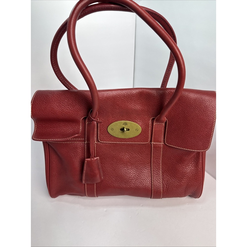 MULBERRY Bayswater Red Leather Tote Bag Turn Lock Handbag Vintage